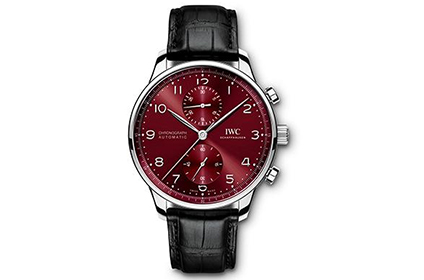 万国葡萄牙精钢石榴红计时手表回收多少钱