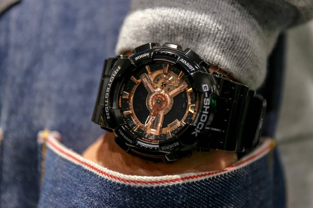 卡西欧手表的完美搭配玫瑰金x型格黑男表